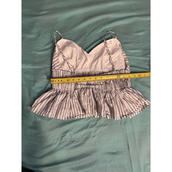 Express Striped Tank Top Cropped Babydoll Umpire Gray White Adjustable Straps - Picture 3 of 5